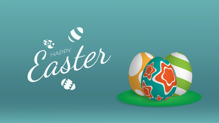 Minimal happy easter greeting banner with eggs