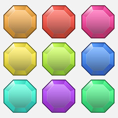 Icons set for isometric game elements, colorful isolated vector illustration of Octagon gems for abstract flat game concept