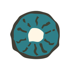 Kiwi fruit slice close up icon isolated on white background, hand drawn art logo design