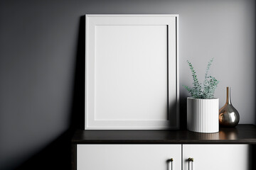 Mock up poster in modern living room interior design with white empty wall, ai generated