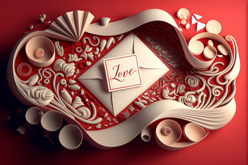 3D Render of a Love letter with love massage, with abstract classic decoration - Generative AI