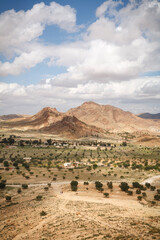 Farmland in Tunisia, North Africa. Farming in arid landscape