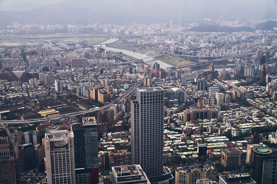 Aerial view of modern buildings in downtown district