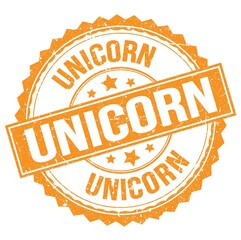 UNICORN text on orange round stamp sign
