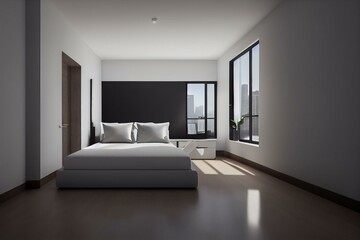 Fototapeta na wymiar Modern room space with empty white wall. Generative AI