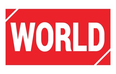 WORLD text written on red stamp sign.