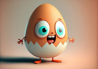 Fototapeta premium 3D Cartoon Egg Funny Character, Comic and Lovely, Macro, Generative AI Digital Illustration