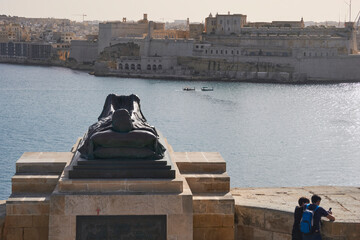 2022 DECEMBER Statue of a known soldier at sea at the Siege Bell Memorial overlooking Fort Saint...