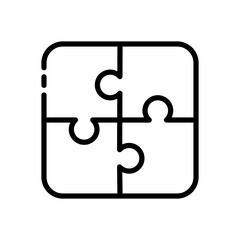 Putting together puzzles line icon. Folded puzzle, problem solving, creative thinking, inspiration, teamwork, riddle, jigsaw puzzle. Vector line icon on white background