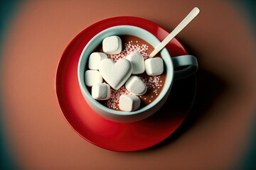 St. Valentine's Day: Cup of hot chocolate with white heart-shaped marshmallows. AI