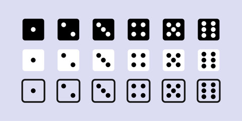 Dice set icon. Spades, hearts, diamonds, clubs, gamble, game of chance, play, bet, deck, casino. Gambling concept. Vector line icon for Business and Advertising