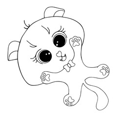Linear sketch coloring cute little cat.Vector graphics.