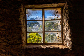 Fototapeta premium old window on abandoned building