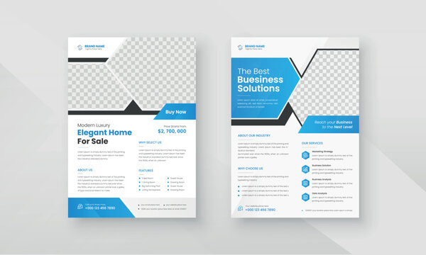 Corporate Business And Real Estate Property Sale Blue Flyer Design Template For Multipurpose Use