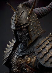 Samurai wearing a armor made out of dragon scale created with generative AI technology