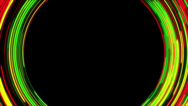 Black history month theme, green, red, and yellow circular animation loop video with a black background.