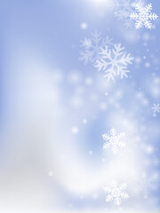 Simple flying snowflakes composition. Snowstorm speck ice shapes. Snowfall sky white blue backdrop. Filigree snowflakes december vector. Snow hurricane landscape.