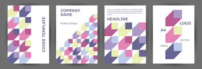 Business brochure cover layout collection vector design. Modernism style isometric flyer mockup