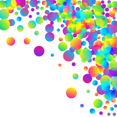 Festive flying confetti scatter vector illustration. Rainbow round elements carnival vector. Cracker poppers falling confetti. Holiday celebration decor background. Random pieces.