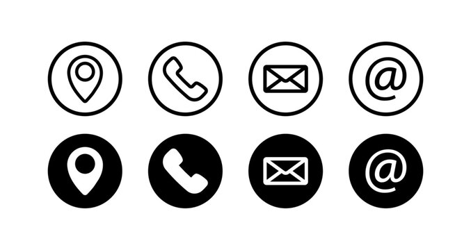 Contact us set icon. Call, handset, telephone, wired telephone, correspondence, dialogue, communication, alarm clock, monitor, mail. Vector line icon on white background