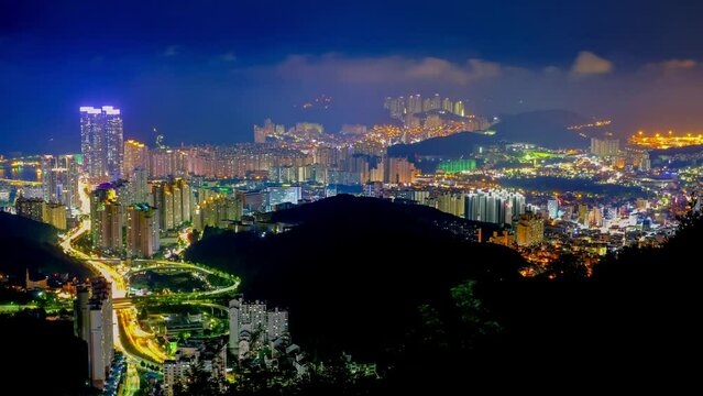 Time-lapse video of Busan city at night, South Korea.