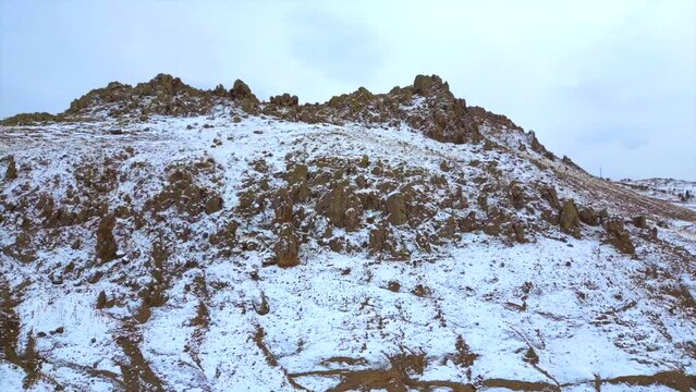 Snowy Mountain Drone View And Snowfall