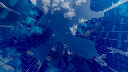 Architecture background exterior of modern glass skyscrapers 3d render