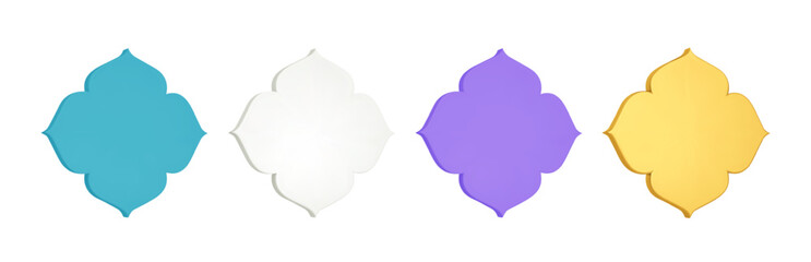 Set arabic islamic golden shape for muslim design. 3d border icon. Frame text box . Vector realistic illustration