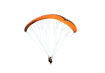 The sportsman flying on a paraglider. isolated on transparent background with clipping path. Beautiful paraglider in flight  with clipping path and alpha channel. for both printing and web pages. 