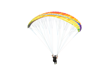 The sportsman flying on a paraglider. isolated on transparent background with clipping path. Beautiful paraglider in flight  with clipping path and alpha channel. for both printing and web pages. 