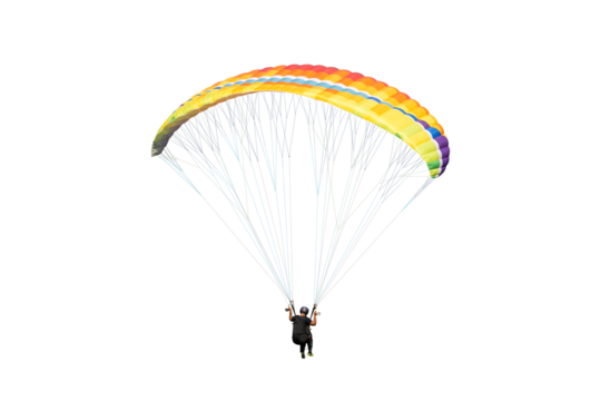 The sportsman flying on a paraglider. isolated on transparent background with clipping path. Beautiful paraglider in flight  with clipping path and alpha channel. for both printing and web pages. 