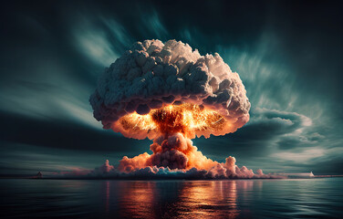 Atomic explosion. Mushroom shaped cloud. Ai generative