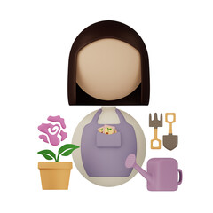 3D Icon Profession/Occupation/Job Icon - Florist with Flower and Watering Can
