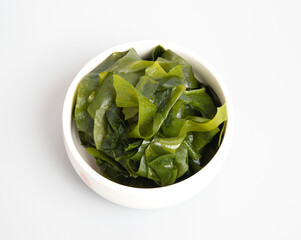 Seaweed wakame isolated on gray background. high angle view. Japanese food