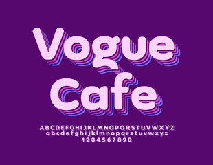 Vector stylish emblem Vogue Cafe with trendy layered Font. Creative set of Alphabet Letters, Number and Symbols