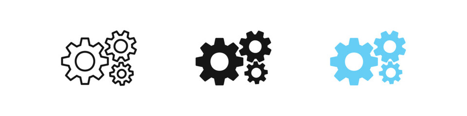 Gear icon. Cog symbol. Wheel signs. Machinery symbols. Technology icons. Black and blue color. Vector sign.