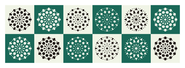Vector set of abstract mandala design illustrations, ornaments in ethnic style. Border background