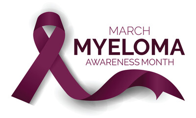 Myeloma awareness Celebrated in March annually. poster , banner and Realistic ribbon. Vector illustration. 