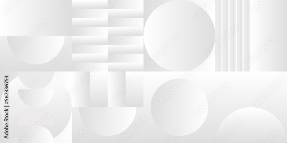 Poster Abstract white and gray gradient background. Modern minimalistic design. Vector illustration with simple shapes like circle, square, rectangle. Monochrome light 3d futuristic design