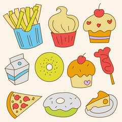 Set of big isolated hand drawn doodle for decoration in kid concept, colorful flat vector illustration