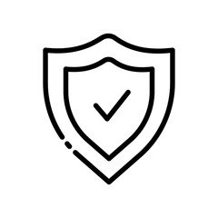 Shield line icon. Protection, password, gadget, account, access, firewall, electronics, network, antivirus, cyber security. security concept. Vector black line icon on a white background.