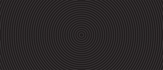 Circle lines pattern on black background. Circle lines pattern for backdrop, brochure, wallpaper template. Realistic lines with repeat circles texture. Simple geometric background, vector illustration