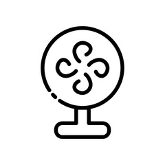 Fan line icon. Air, wind flow, cooling. warm, cold, climate control, summer, heat, refreshing, freshness, electric, cooler, rotation. Technique concept. Vector black line icon on a white background