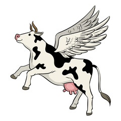Flying cow farm animal pop art PNG illustration with transparent background
