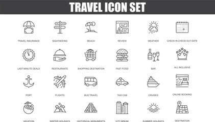 Fototapeta na wymiar Travel line icons and simple Vector set for website and mobile apps.