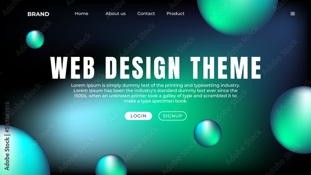 Wall mural landing page design with 3d elements for business web
