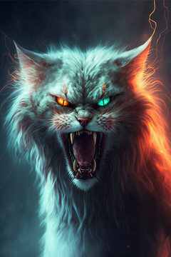 Diabolic cat oil painting,illustration,created with Generative AI Technology