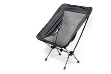 Folding quick-assembled lightweight travel chair on a white background.