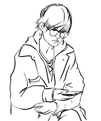 Portrait of a teenager with a phone. Anime