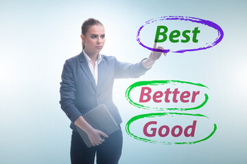 Businesswoman in good better and best concept